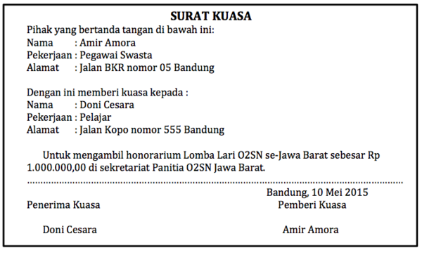 Contoh Soal Ciri-Ciri Surat Kuasa Dan Unsur-Unsurnya - Jegeristik