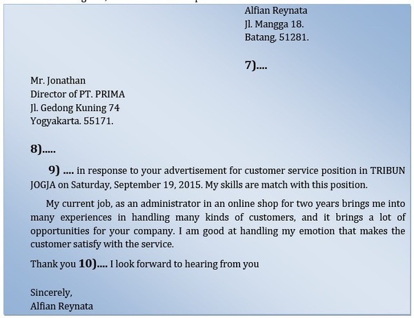 Contoh Soal Understanding and Composing Application Letter